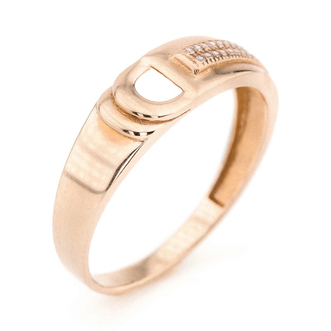 Золотое кольцо красное с белыми фианитами напоминающее ремень КК11180, 18 размер, 18, Белый