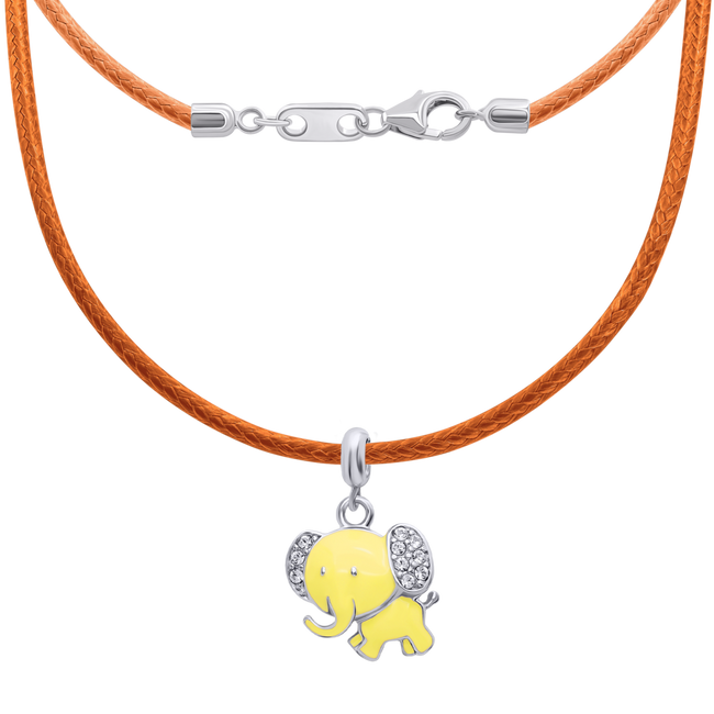 Колье на шнурке Слон с желтой эмалью и фианитами Оранжевый 7105549006050220