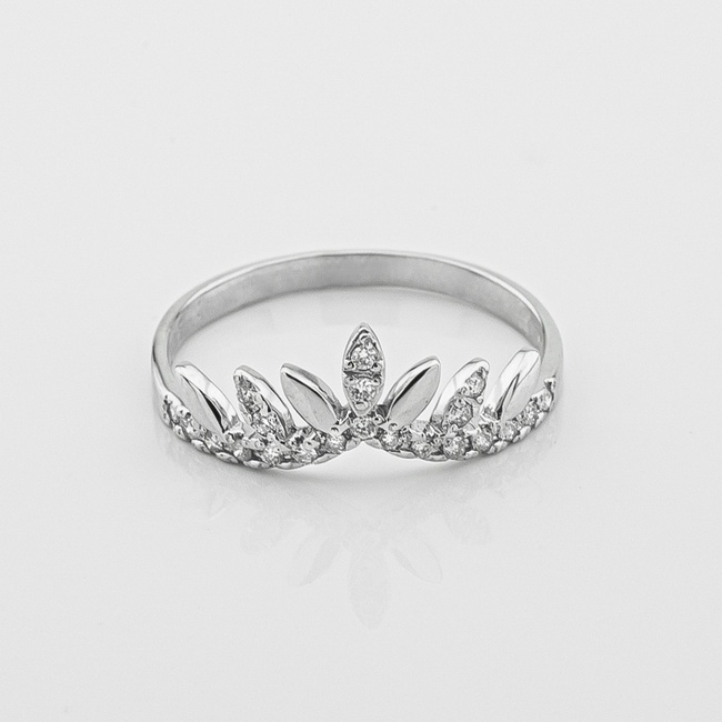 Золотое кольцо Корона с бриллиантами в белом золоте 111074-2dia, 15,5 размер