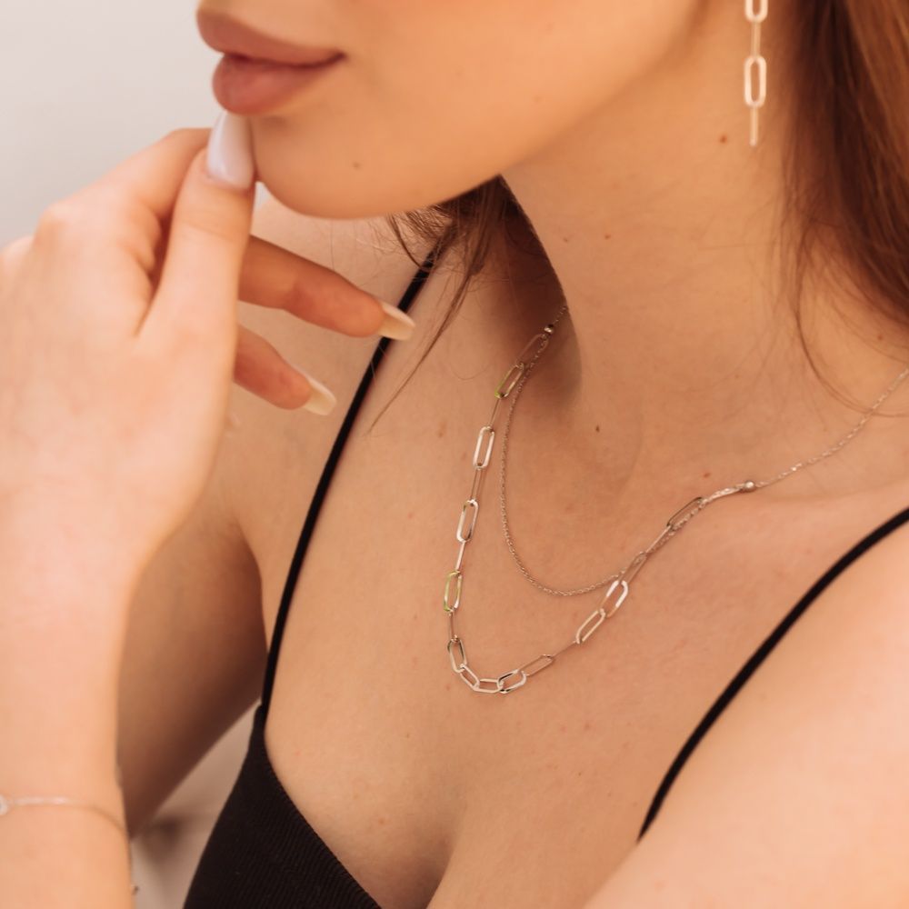 Двойное серебряное колье Звенья 3400795, 45 размер