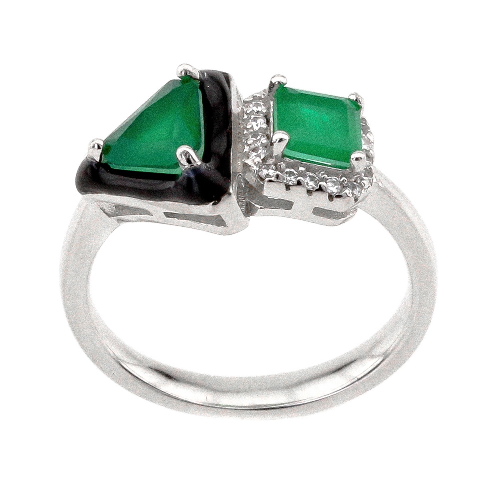 Срібний перстень Трикутник і квадрта з зеленими фіанітамі (геометрія) K11723з, 18 розмір, 18, Зелений