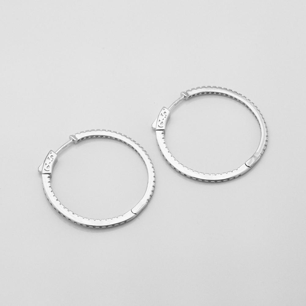 Серебряные серьги-кольца с фианитами (⌀3,5 см) 3202146