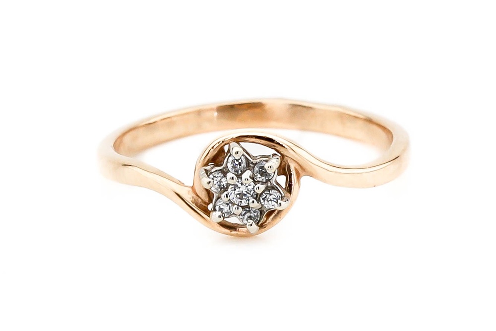 Золотое кольцо "Цветочек" с белыми фианитами классика 11759, 17 размер