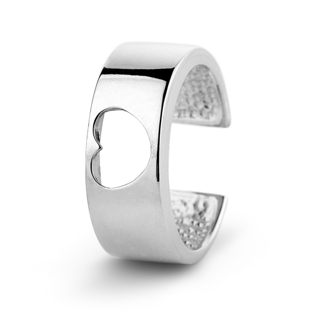 Серебряное кольцо «Сердце» широкое незамкнутое 11011154, 16 размер