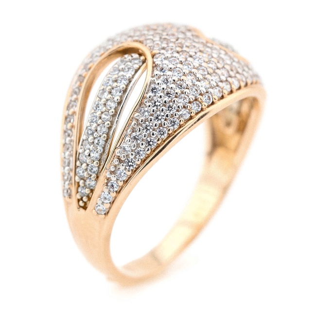 Золотое кольцо красно с белыми фианитами россыпью КК11234, 18,5 размер, 18-5, Белый
