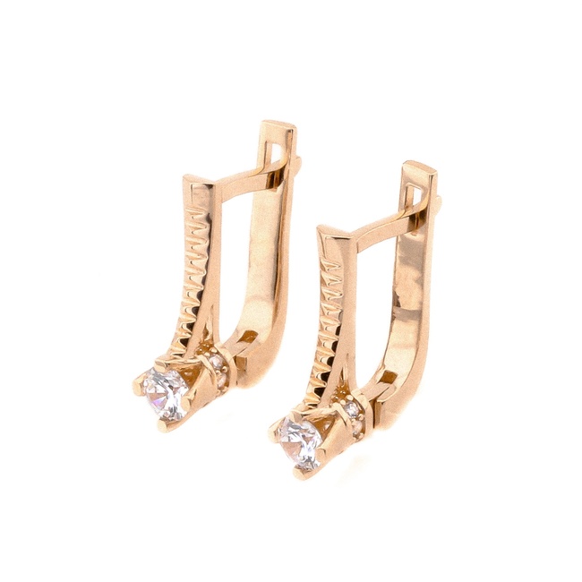 Золоті сережки з фіанітами в класичному стилі C121000, Білий