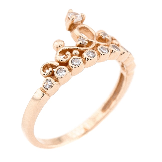Золотое кольцо "Лабиринт" с белыми фианитами 11984, 17,5 размер
