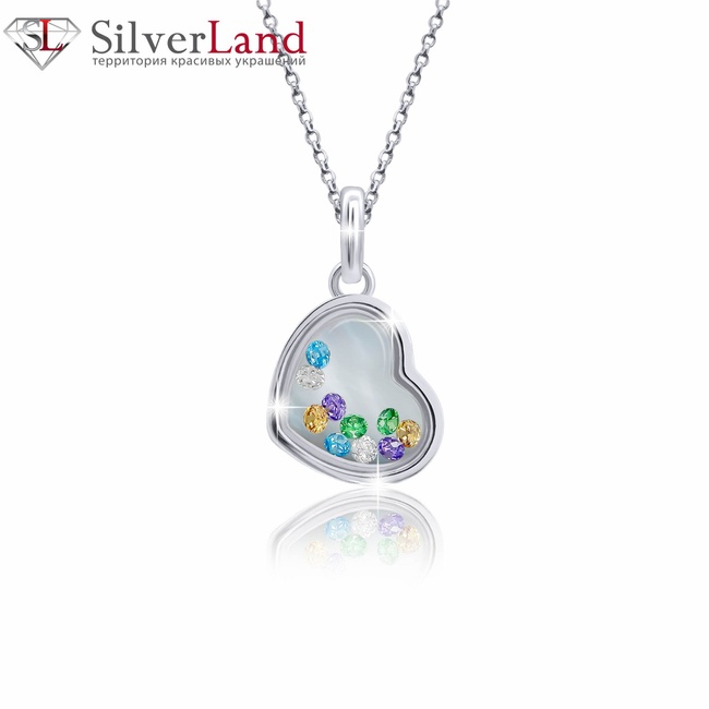 Кулон Сердце малое с подвижными цветными вставками Swarovski из серебра (10х10) Арт. 5531uukc2-1