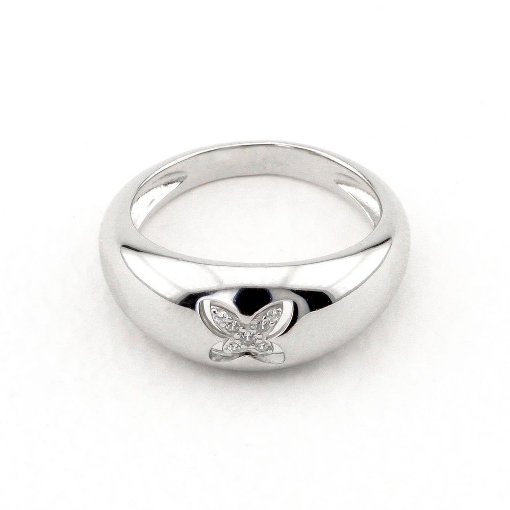 Серебряное кольцо гладкое "Бабочка" с фианитами K11899, 17 размер