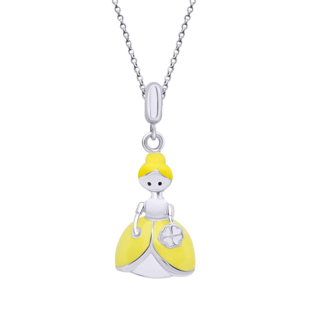 Кулон Принцесса с эмалью желтый серебро 925 пробы (15х22) Арт. 5547uuk-1