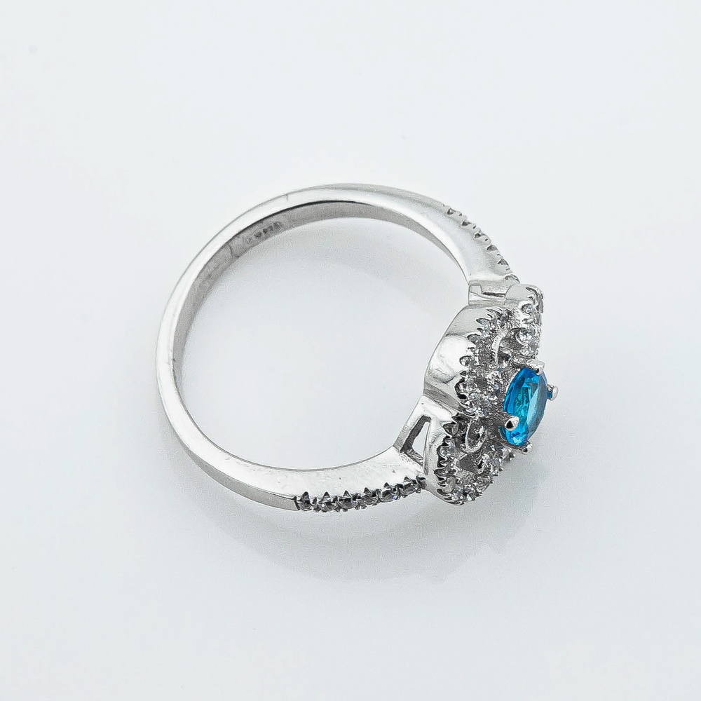 Серебряное кольцо с голубым фианитом 1466кц32, 16,5 размер