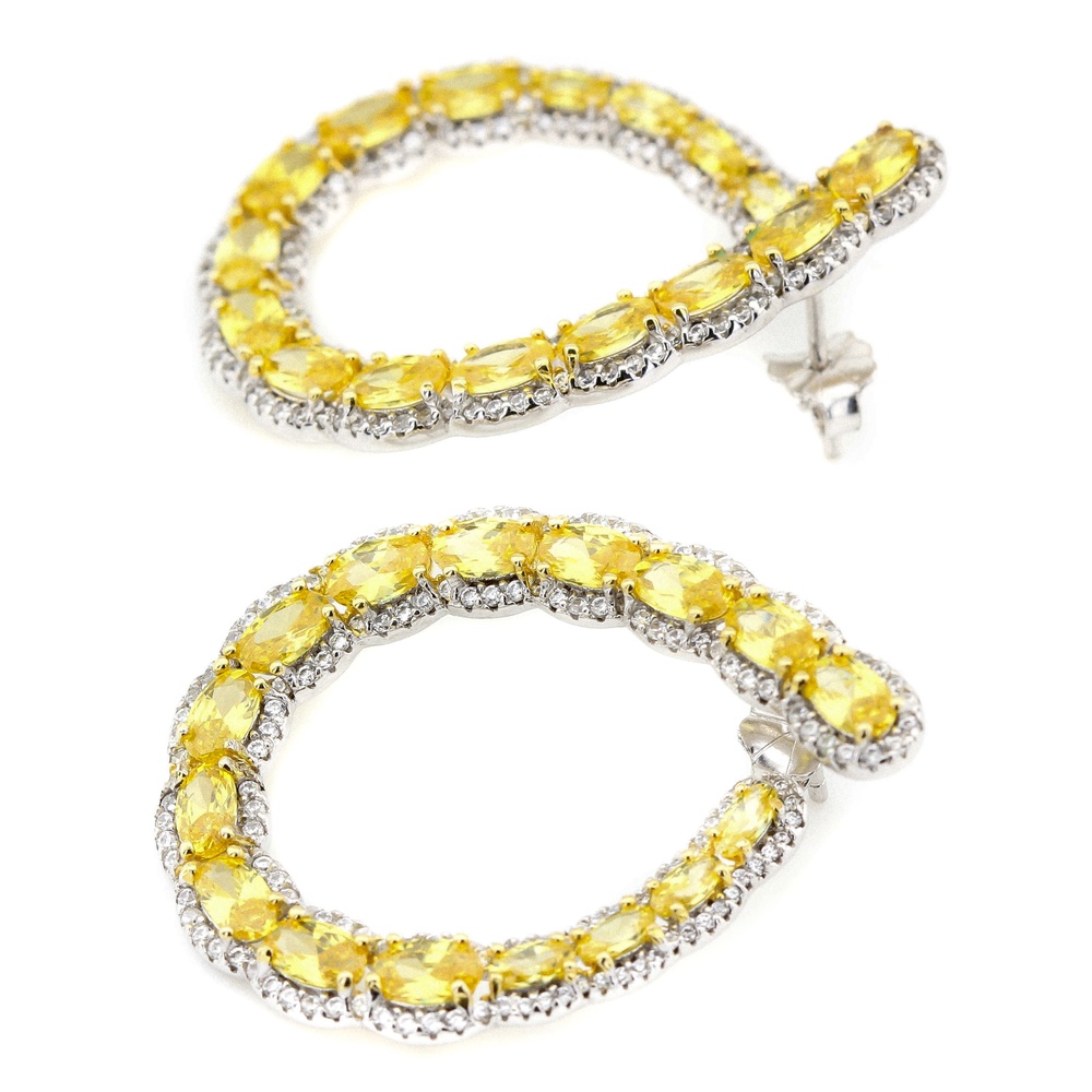 Срібні сережки Петля з жовтими фіанітами СС12057, Білий|Жовтий
