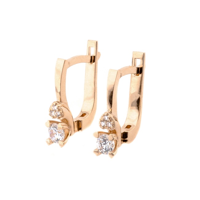Золоті сережки з фіанітами в класичному стилі C121001, Білий