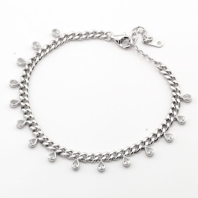 Серебряный браслет Капельки с белыми фианитами висюльками B15587, 18 размер