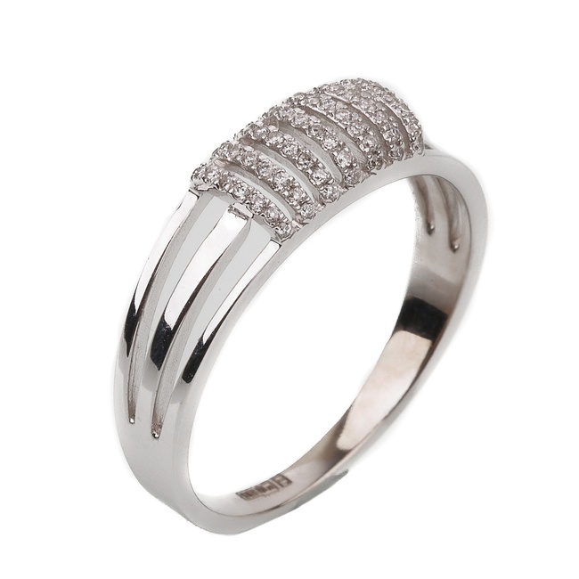 Золотое кольцо белое женское с бриллиантами TO3055P, 17 размер