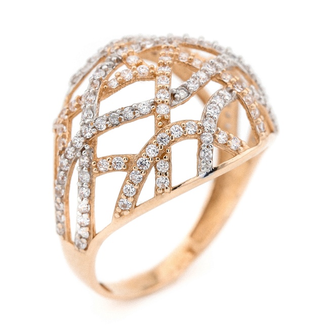 Золотое кольцо с белыми фианитами Воздушные линии КК11172, 18 размер, 18, Белый