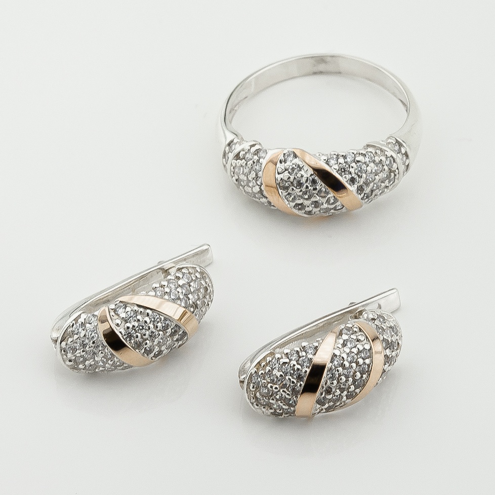 Срібні сережки з фіанітами із золотими накладками с853ф