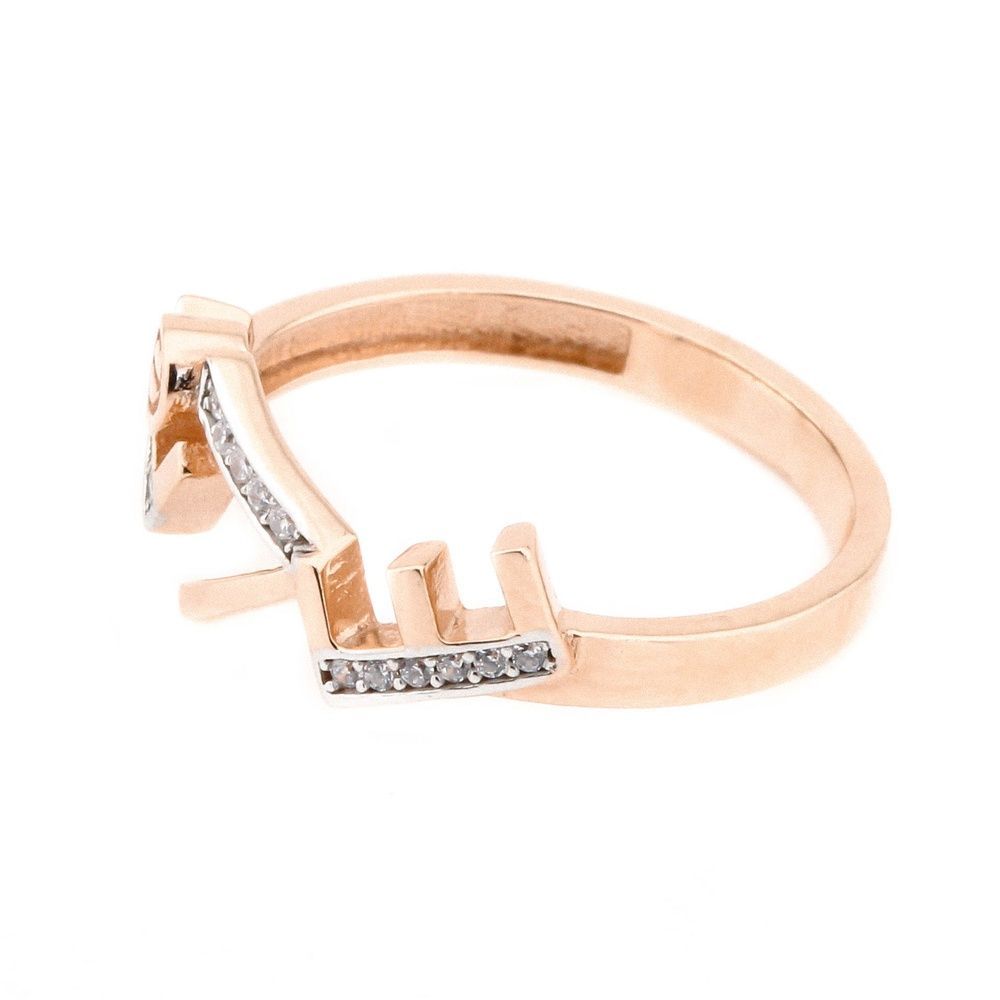 Золоте кільце "LOVE" абстракція з фіанітами KK11560, 18 розмір, 18, Білий