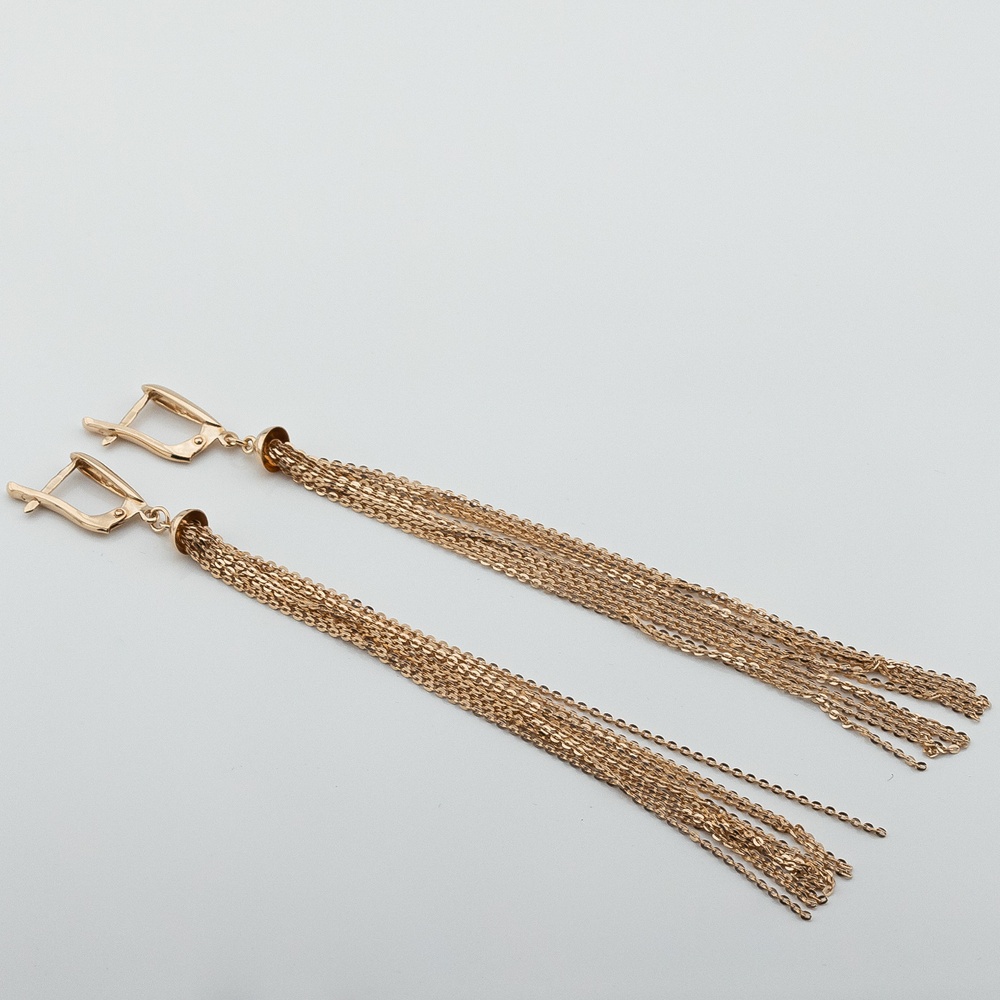 Золотые серьги-висюльки Кисточки длинные с цепочками без вставок c121812