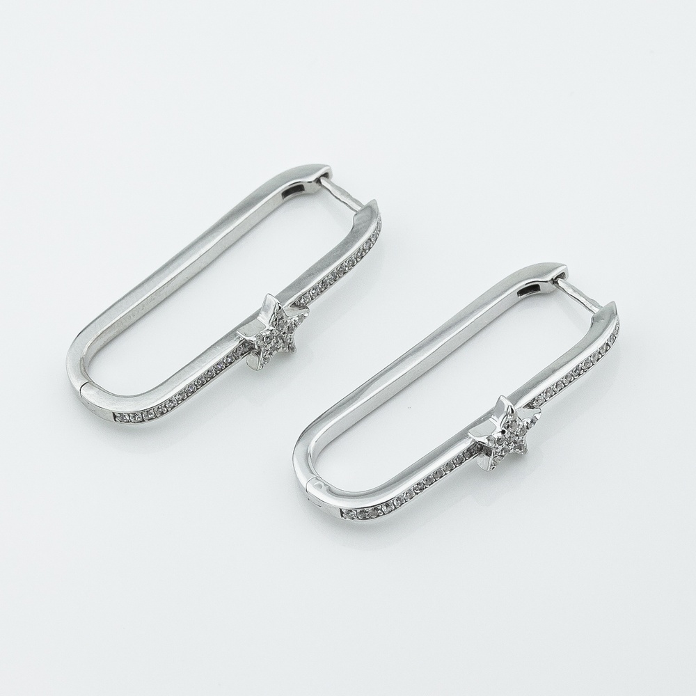 Срібні сережки Овали витягнуті із зірочкою (фіаніти) c121871, Білий