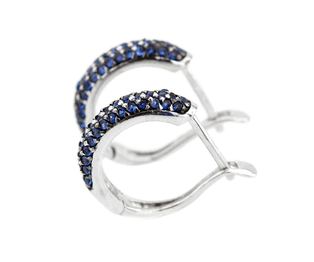 Срібні сережки доріжки півкільцями з синіми фіанітами 1150104с, Синій