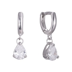 Срібні сережки-підвіски камінці Крапля з білим фіанітом с23195-H, Білий