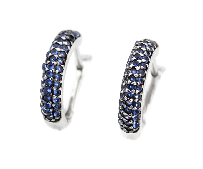 Срібні сережки доріжки півкільцями з синіми фіанітами 1150104с, Синій