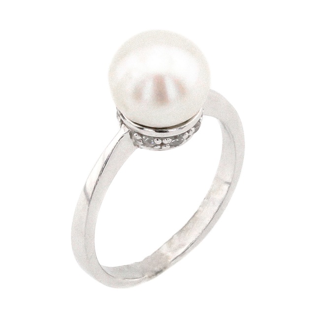 Срібний перстень з виступаючим каменем з перлами класика K11610, 17 розмір, 17, Білий