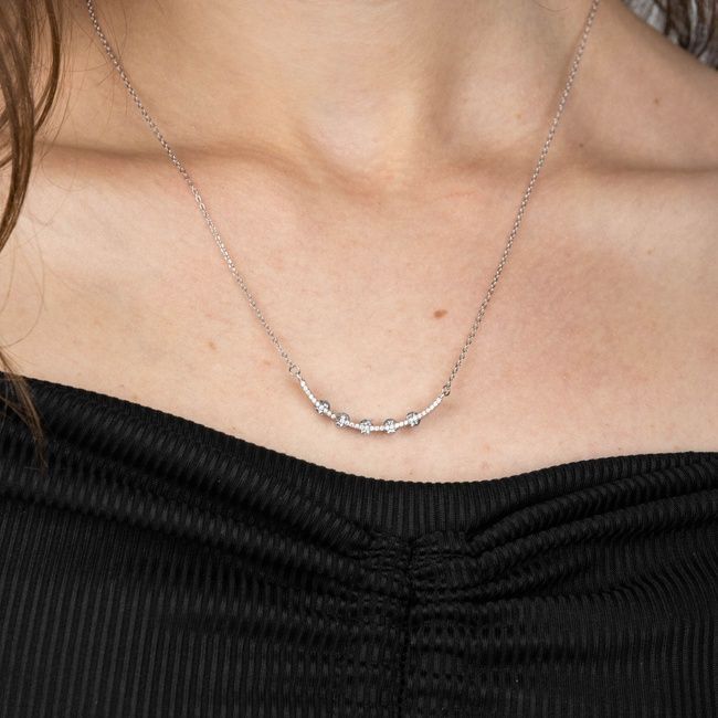 Серебряное колье с белыми фианитами Дуга мини ko14568, 45 размер