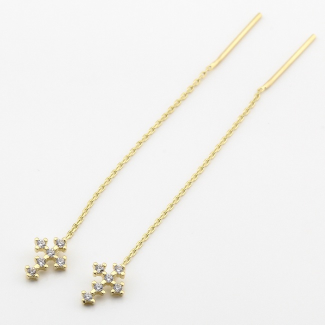 Золоті сережки протягання Хрестики з фіанітами з жовтого золота C121225, Білий