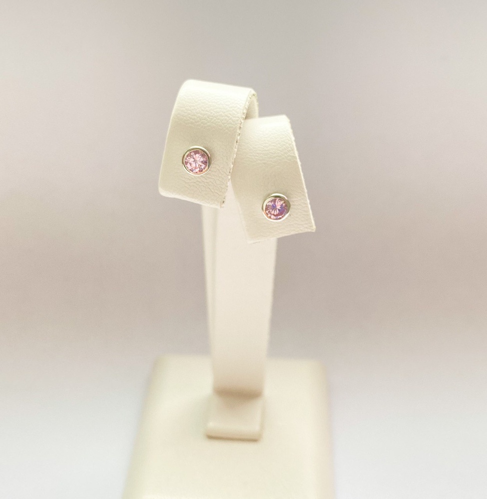 Серебряные серьги пусеты (гвоздики) с розовым фианитом завальцованныеc 23010/R-Н, Розовый