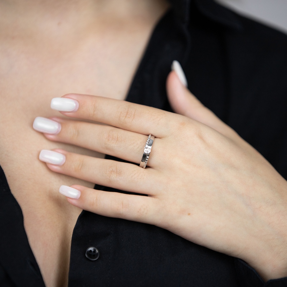 Кольцо женское из белого золота 750 с бриллиантами YZ31033, 18 размер, 18, Белый