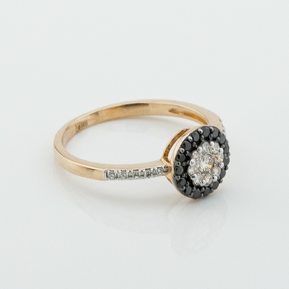 Золотое кольцо Кружок с черными и белыми бриллиантами PSR44626GL,17 размер