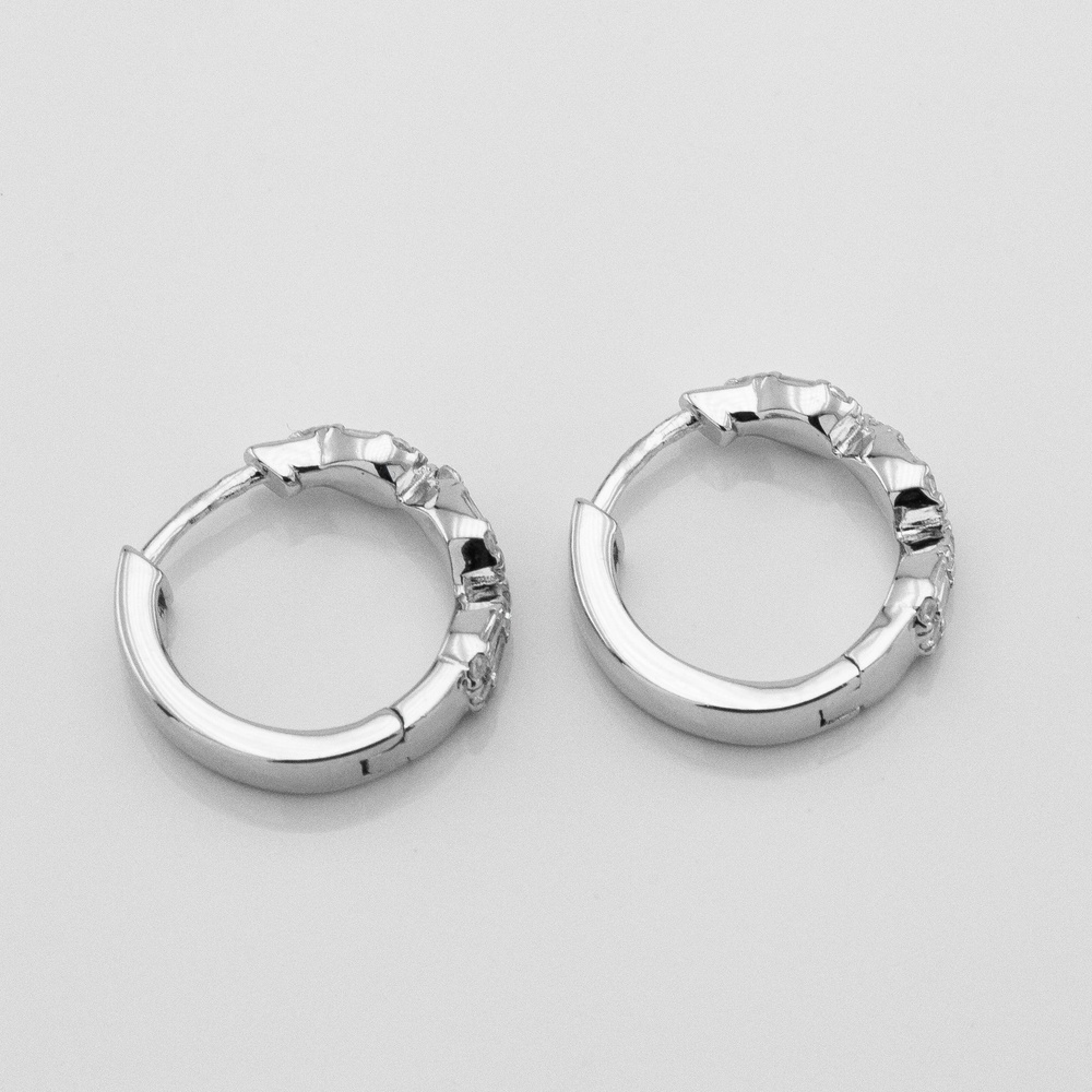 Срібні сережки-кільця з фіанітами (⌀1,7 см) 3202140