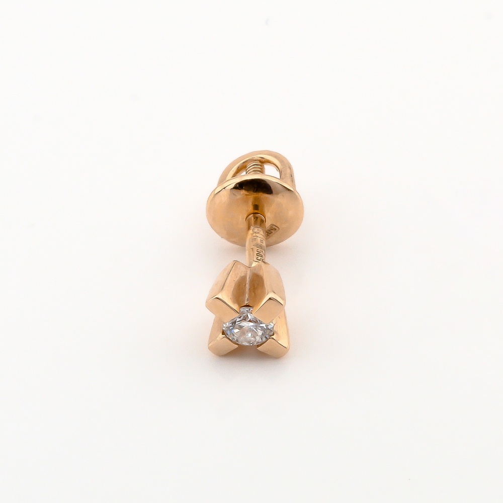 Золотая одиночная серьга-пусет с одним бриллиантом 12152a-1, Белый