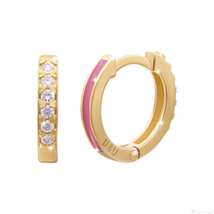 Дитячі сережки-кільця Huggies з доріжкою з діамантами та рожевою емаллю (270566820311)