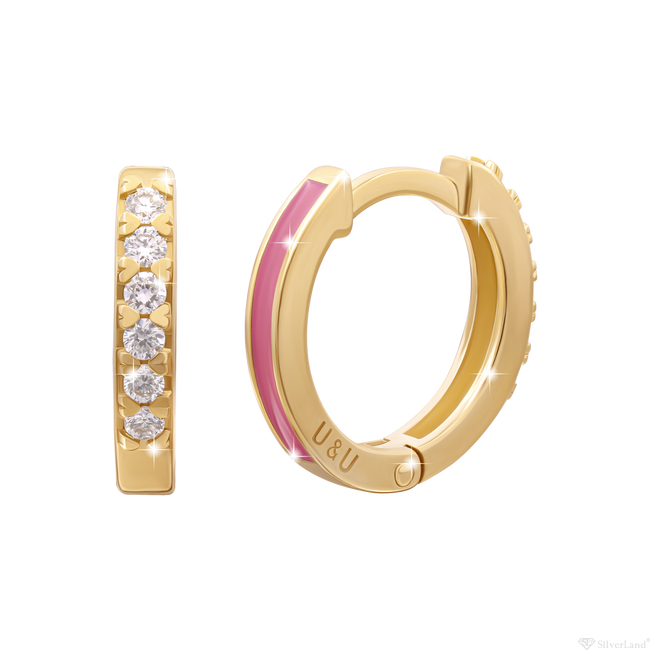 Детские серьги-колечки Huggies с дорожкой с бриллиантами и розовой эмалью (270566820311)