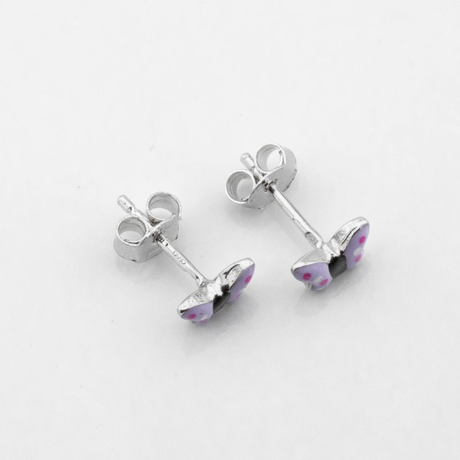 Детские серебряные серьги-пусеты Бабочка фиолетовая с эмалью c121647, Фиолетовый