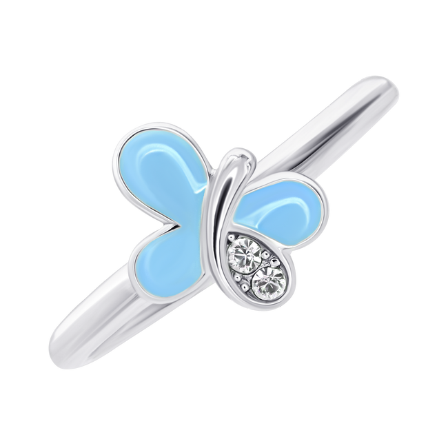 Детское кольцо Бабочка блестящая с голубой эмалью и фианитами 1195715006041701, Голубой, UmaUmi Fly