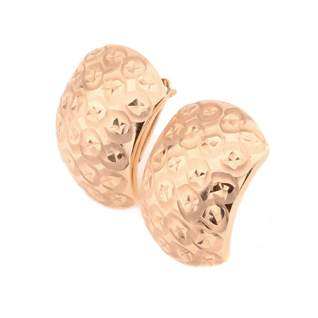 Опуклі широкі золоті сережки пластини з різьбленим візерунком C12478