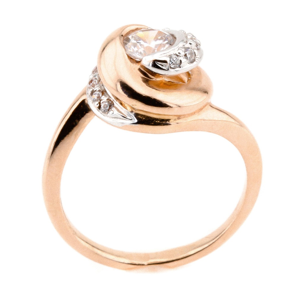 Золотое кольцо кружок спираль с фианитами КК11016, 17,5 размер