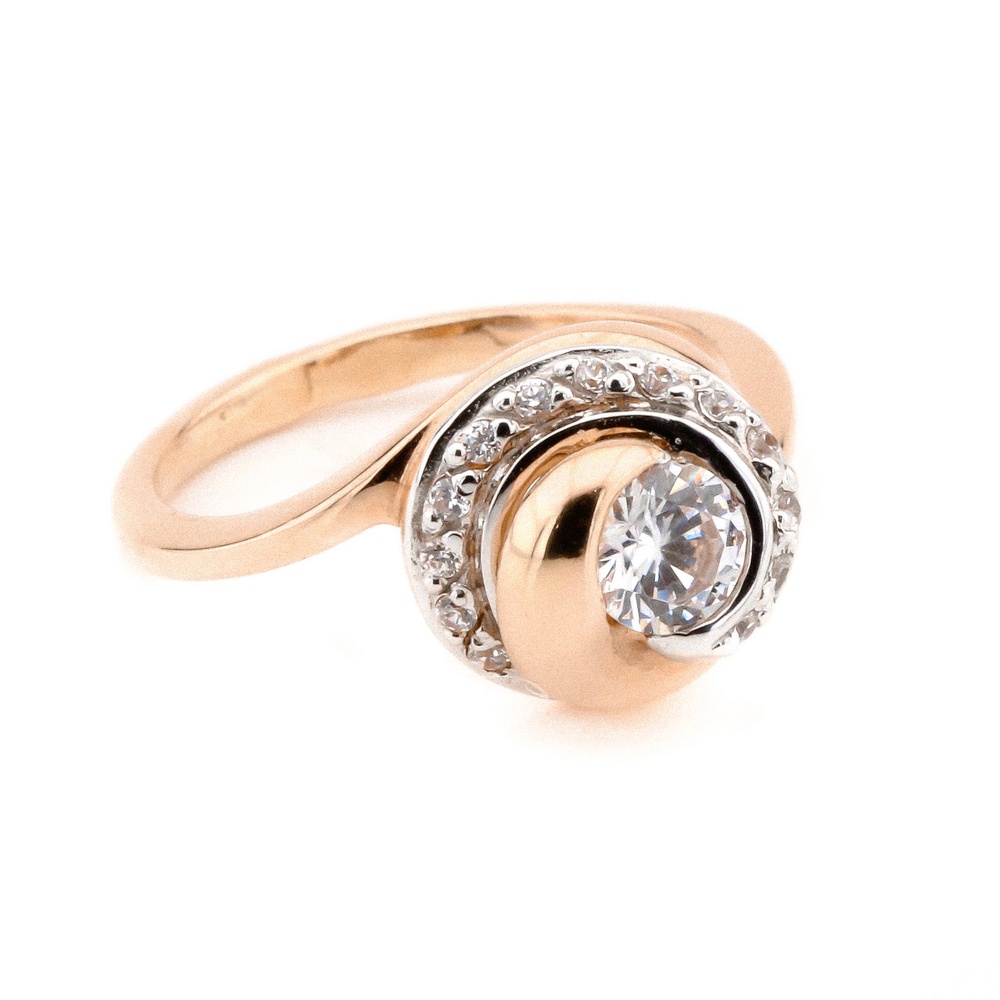 Золотое кольцо кружок спираль с фианитами КК11016, 17,5 размер