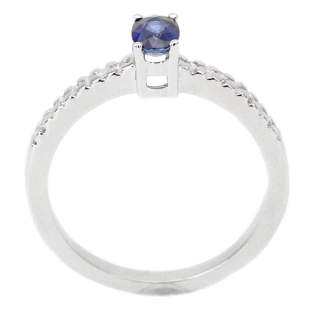 Кольцо из белого золота 585 с одним круглым сапфиром и бриллиантами RA00344, 18 размер, 18, Синий|Белый