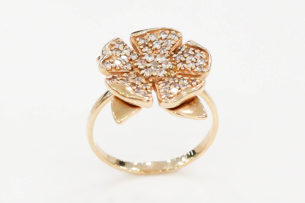 Золотое кольцо "Цветок" с фианитами КК11009, 17,5 размер