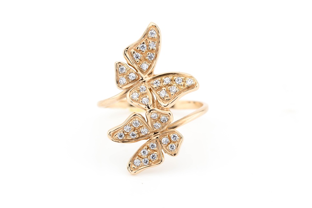 Золотое кольцо "Две бабочки" с белыми фианитами 11480, 18 размер
