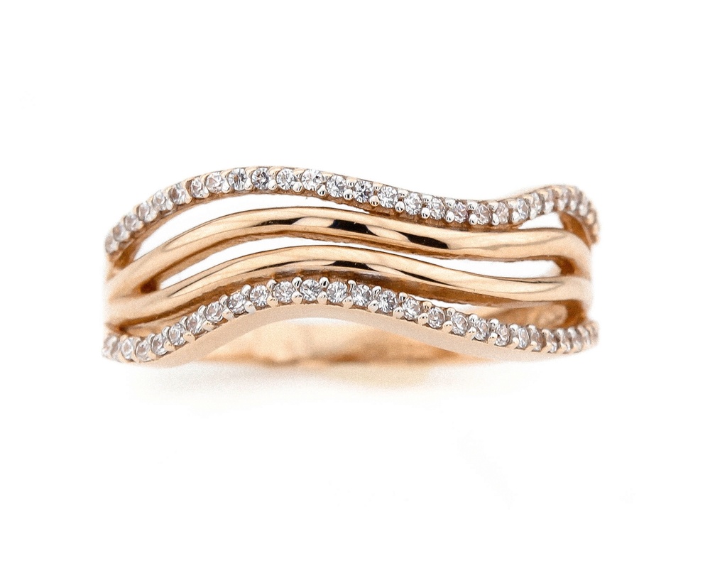 Волнистое золотое кольцо с белыми фианитами КК11189, 17,5 размер, 17-5, Белый