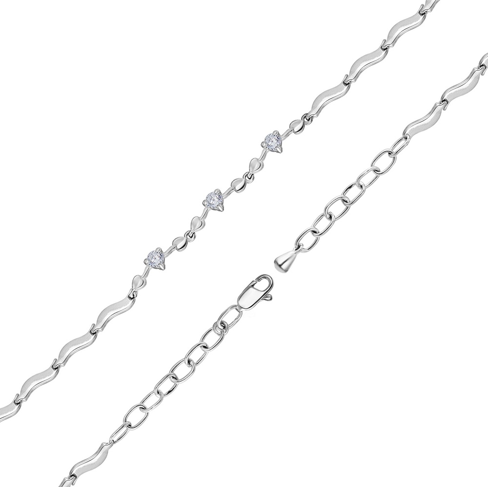 Серебряный браслет тонкий мягкий с белыми фианитами (регулируемый) с40030-H, Белый