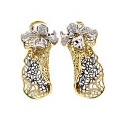 Золоті сережки з діамантами Квітка на листочку з різьбленим візерунком 12080б, Білий