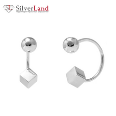 Срібні сережки-півкільця "Куб та куля" Арт. msp213