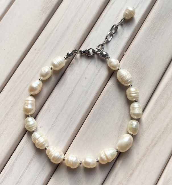 Браслет із натуральними перлами (8-10х6-7 мм) bp4sl, Білий